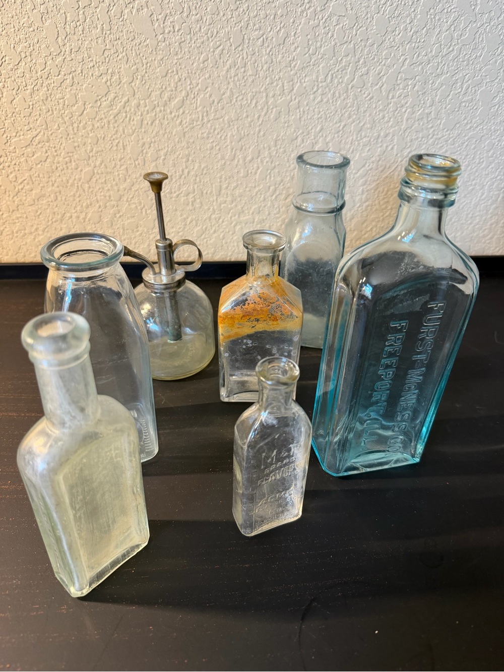 Vintage Clear & Aqua Glass Apothecary Bottles - Home Dining Display